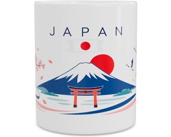 Mok Japan Mount Fuji Souvenir Koffiemok Retro Folk-Art Illustratie met Rode Torii Poort, Shinkansen Trein en Kersenbloesem Tak Wit Souvenir Reiscadeau voor Japanfans, Reizigers en Cultuurliefhebbers