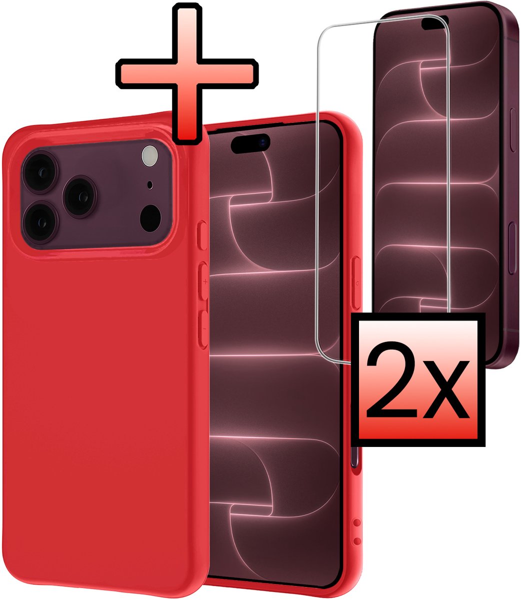 Hoesje - Met 2x Screenprotector - Geschikt voor Apple iPhone 18 Pro - Sterk & Shockproof - Back Cover - Siliconen Case - Telefoon Hoes - Rood