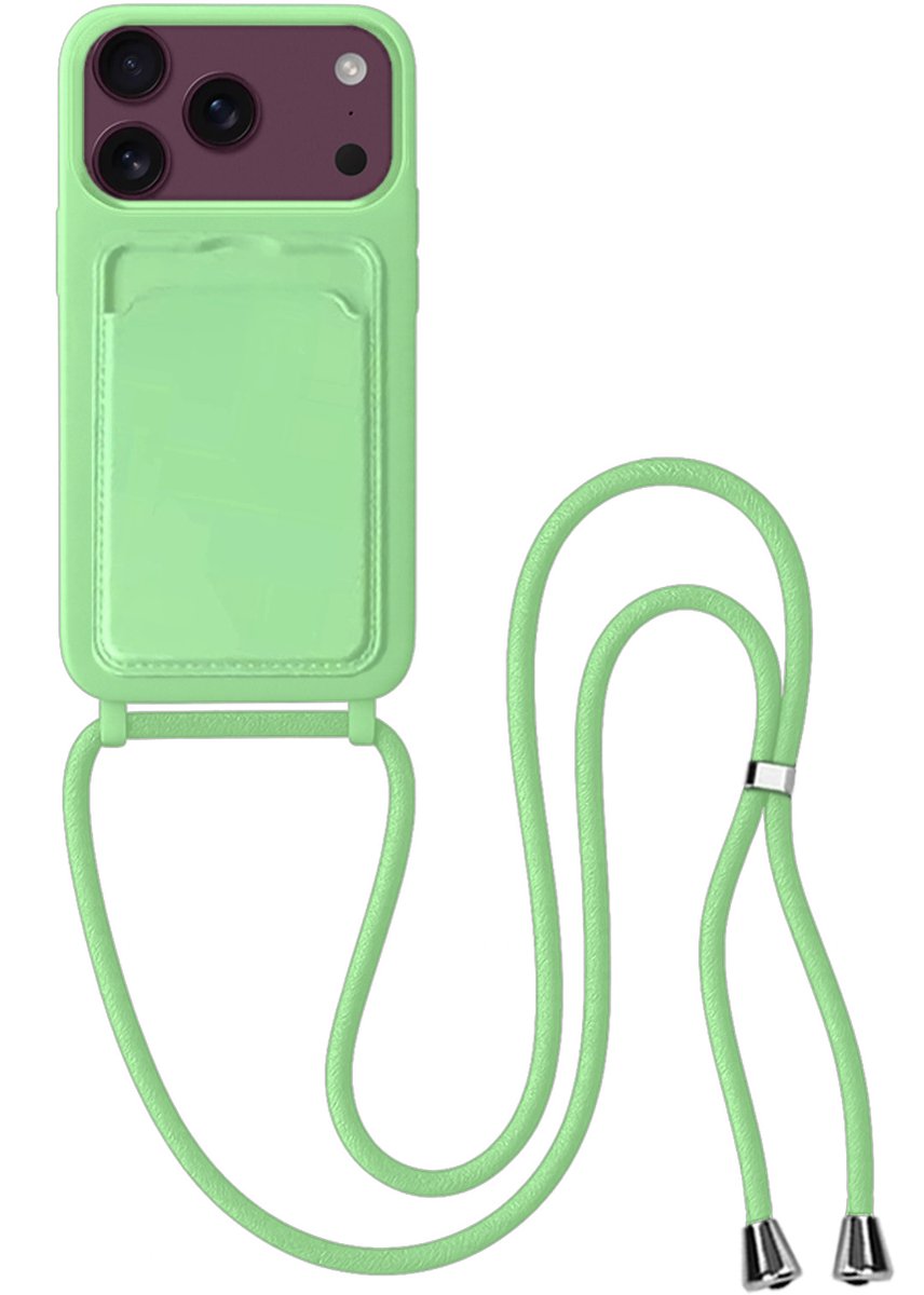 Hoes Geschikt voor iPhone 18 Pro Max Hoesje Met Koord - Telefoonhoesje Geschikt voor iPhone 18 Pro Max Backcover Met Afneembaar Koord - Groen