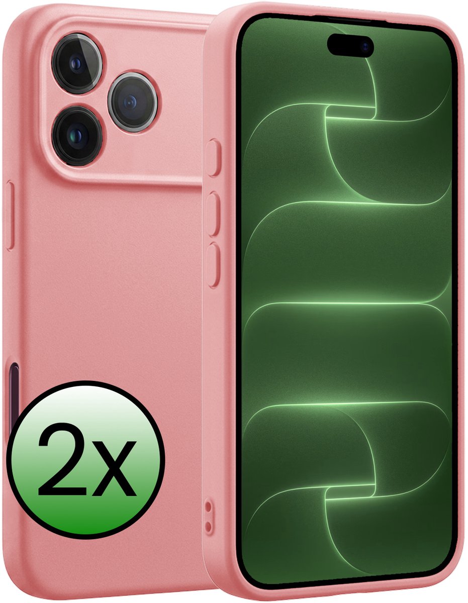 Hoesje 2 Stuks - Geschikt voor Apple iPhone 18 Pro - Sterk & Shockproof - Case Siliconen - Back Cover - Telefoon Hoes - Lichtroze