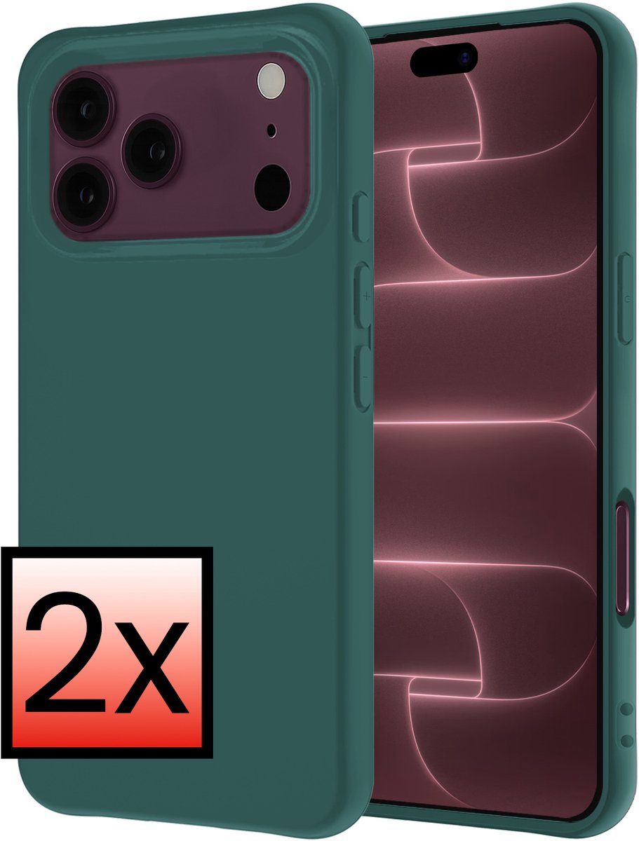 Hoesje - 2 Stuks - Geschikt voor Apple iPhone 18 Pro - Sterk & Shockproof - Case Siliconen - Back Cover - Telefoon Hoes - Donkergroen