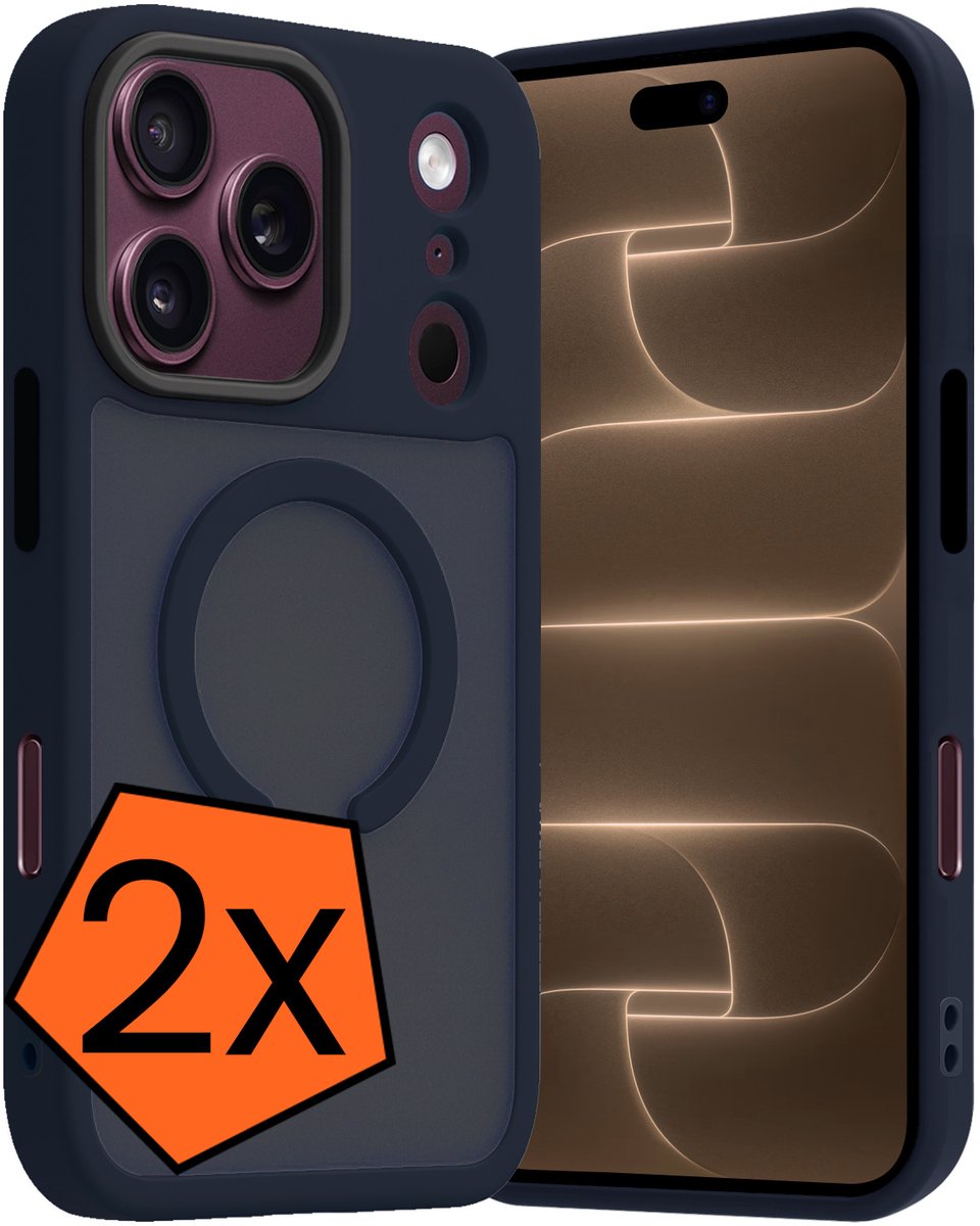 Hoes - 2 Stuks - Geschikt voor Apple iPhone 18 Pro - Magsafe Compatible - Sterk & Shockproof - Back Cover - Shock Proof Case - Telefoon Hoes - Donkerblauw