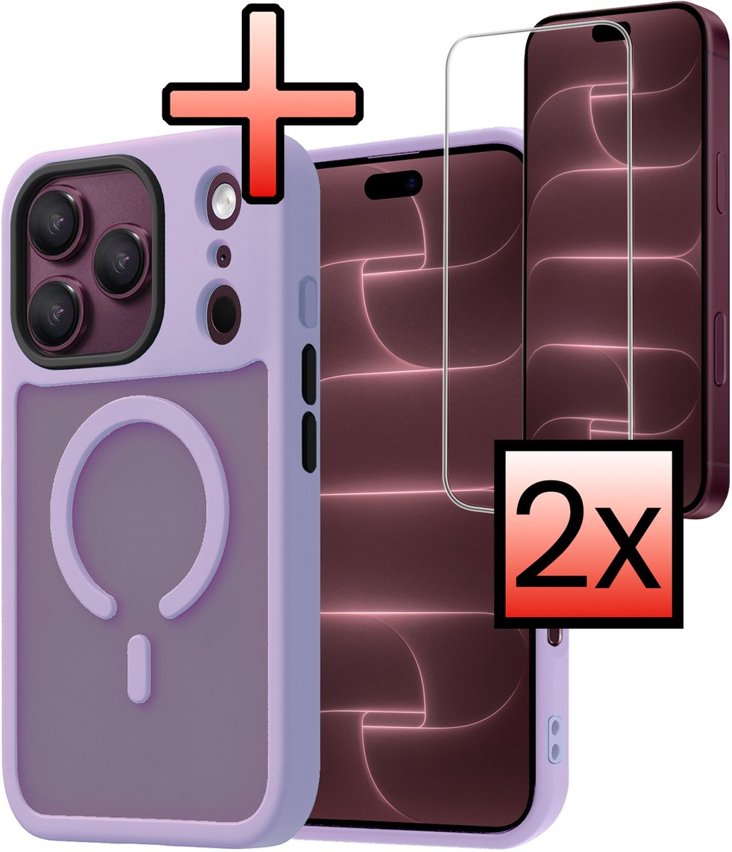 Hoesje - Met 2x Screenprotector - Geschikt voor Apple iPhone 18 Pro Max - Magsafe Compatible - Sterk & Shockproof - Back Cover - Shock Proof Case - Telefoon Hoes - Lila