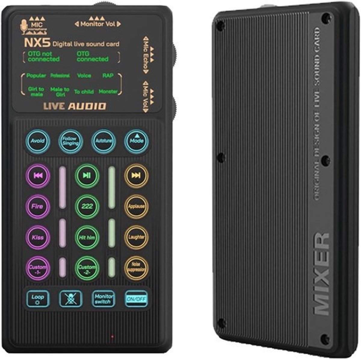 Stemvervormer - Stemwisselaar - Voor streaming en gaming - 8 geluidseffecten en 6 nagalm - 19 x 145 x 5 cm - Zwart