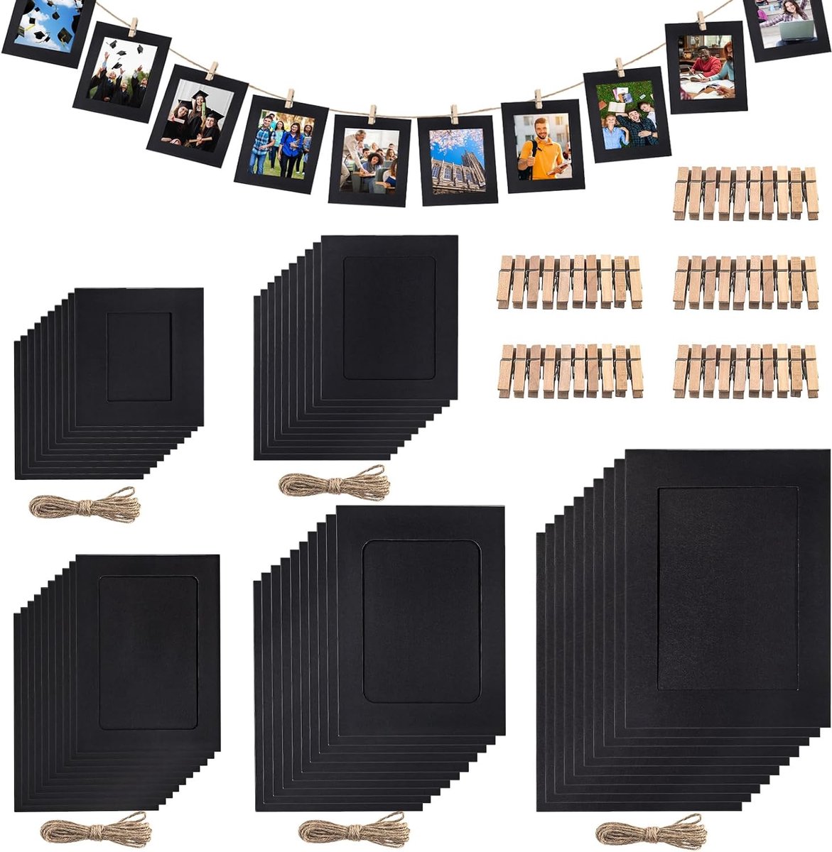 50pcs Paper Photo Frames Set, 3"/4"/5"/6"/7" Cardboard Photo Frame, DIY Cardboard Photo Hanging Display for Home - ShopVlot
