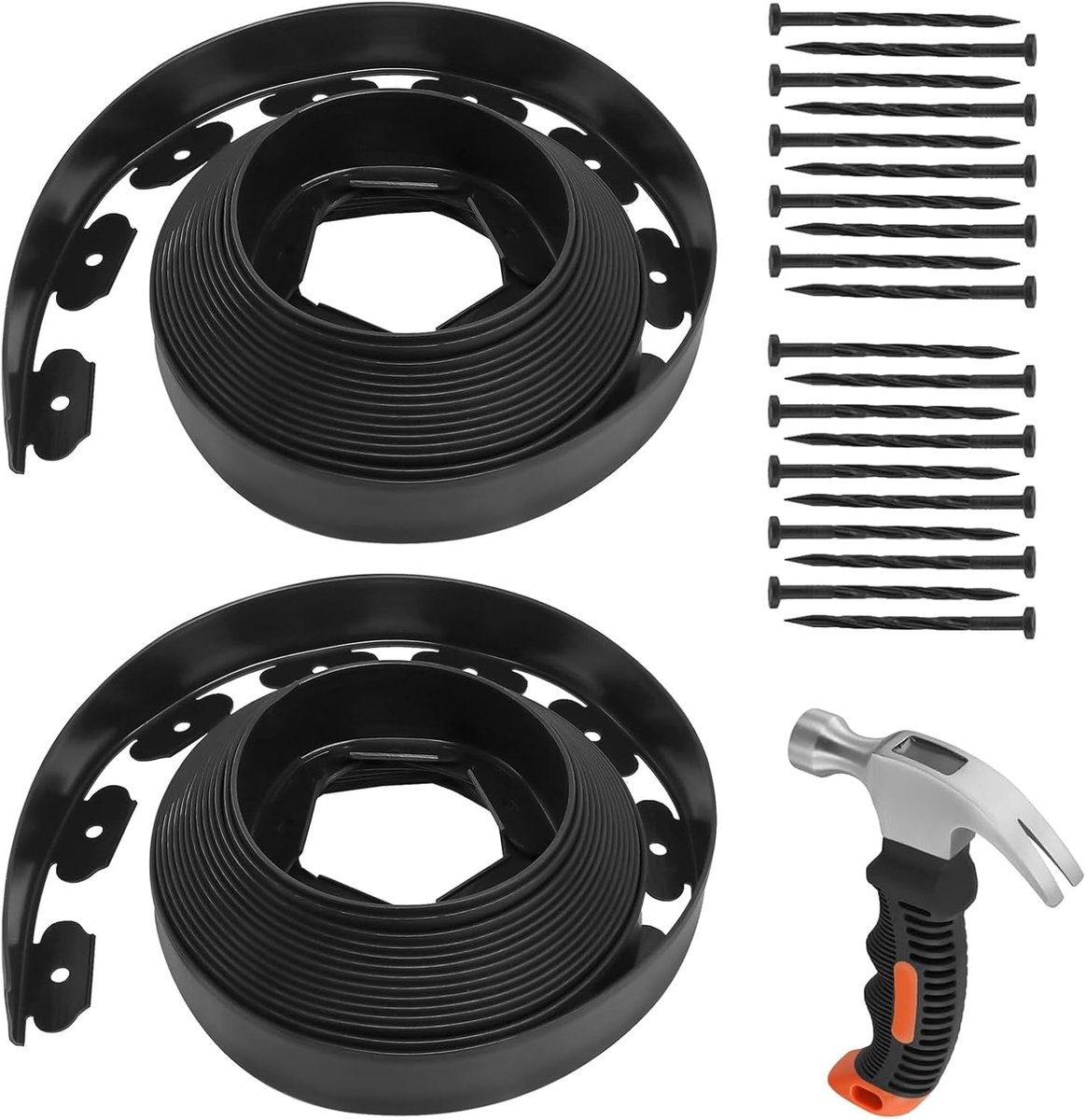 Pack of 2 flexible lawn edging, plastic, 5 cm high, garden, bed border with 60 ground anchors and hammer, plastic bed - ShopVlot