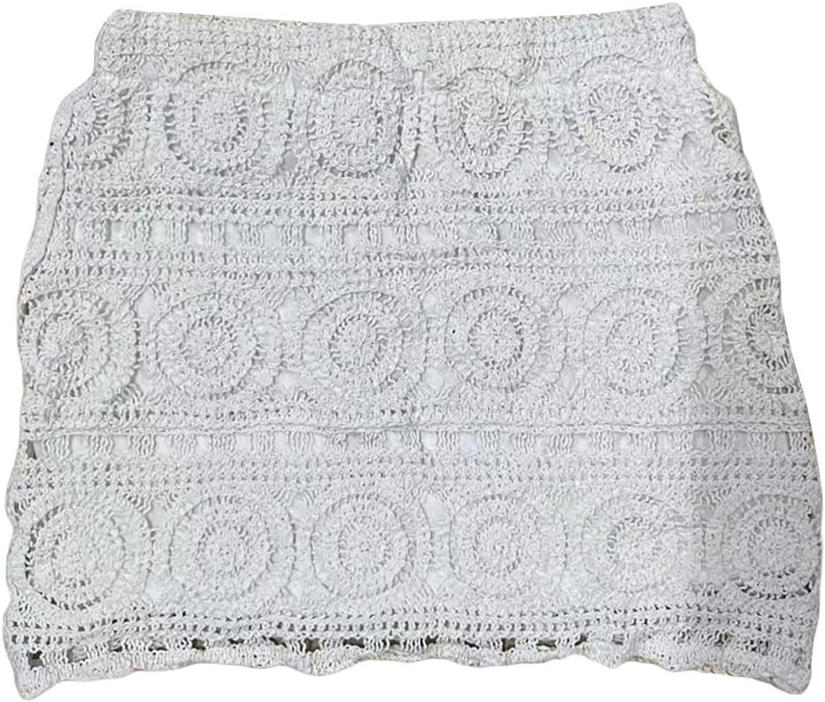 Women's Elegant Crochet Lace Skirt with Transparent Mesh Trim Floral Embroidery Midi Length - ShopVlot