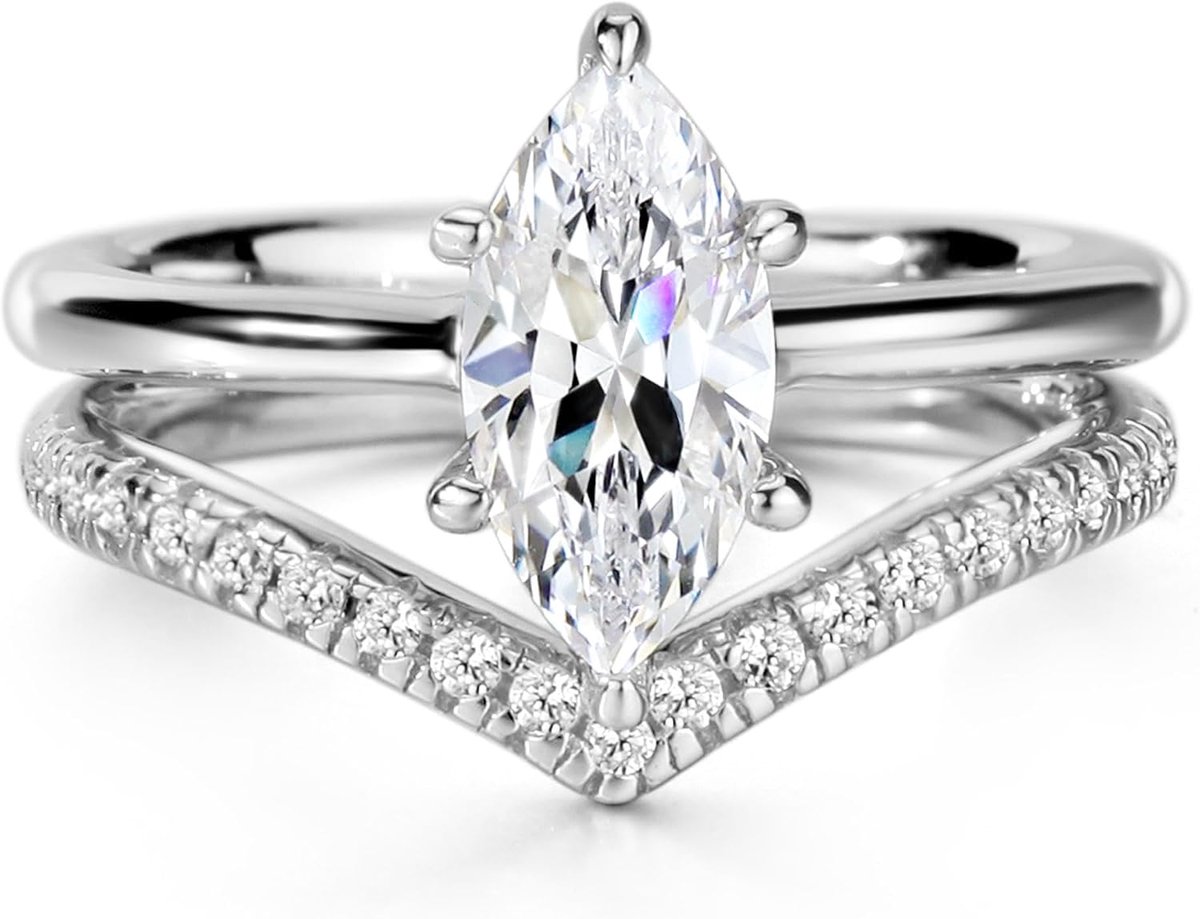 Michooyel S925 1.5ct Marquise Cut 2in1 Engagement Rings for Women Wedding Rings Ring Bridal Set Sterling Silver - ShopVlot