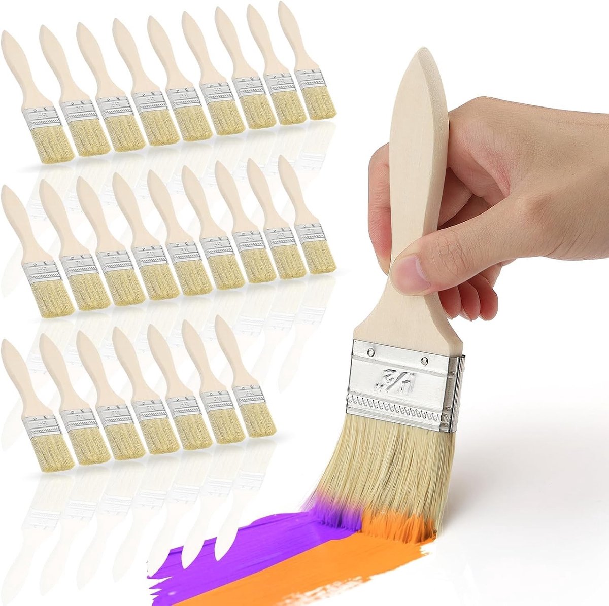 Set van 25 Stuks 35mm Kwasten voor Schilderen, Verven en DIY Projecten - Inclusief Platte, Glazuur en Houten Kwasten