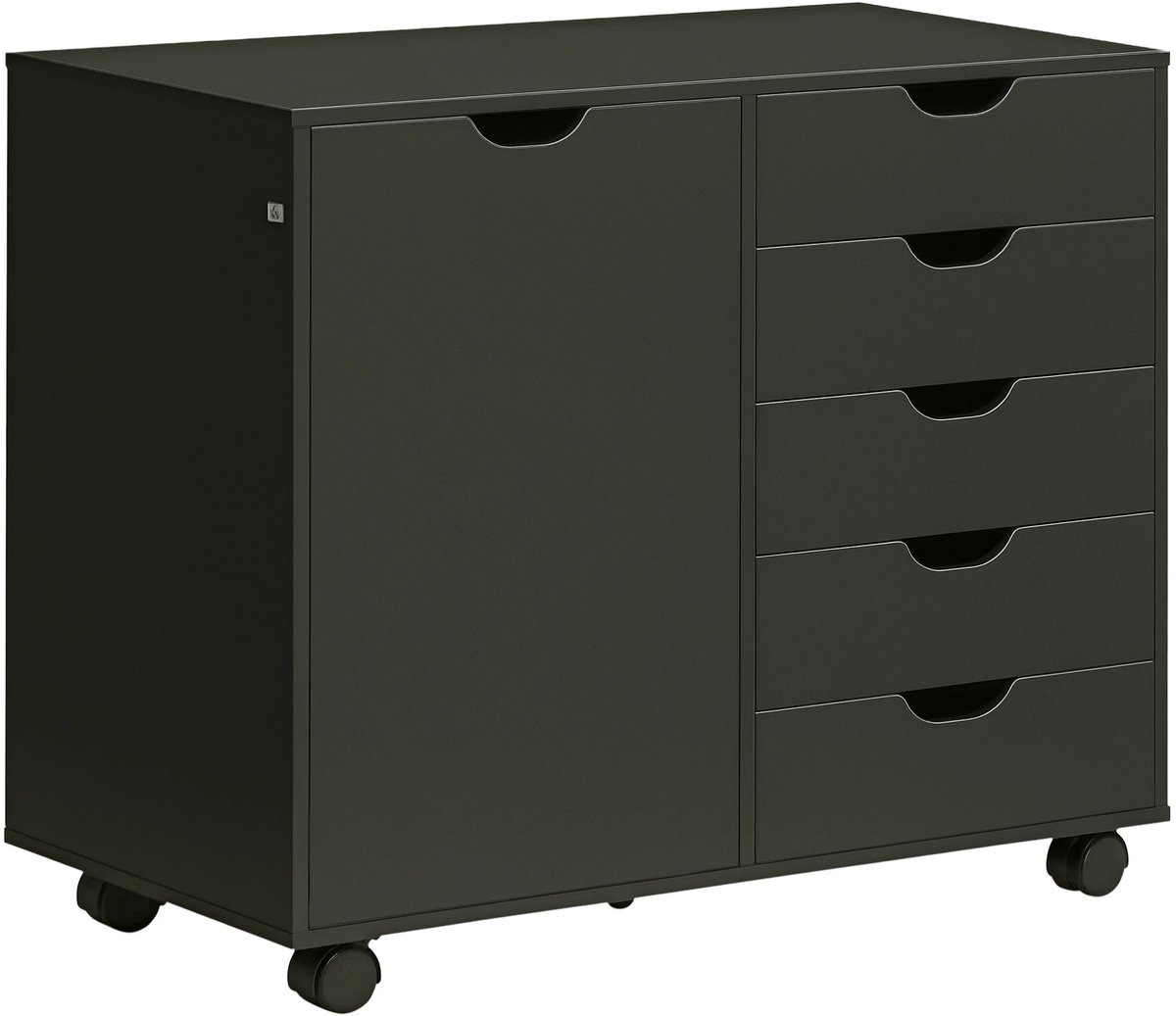 Gudalio Kast - Ladekast - Archiefkast - Dossierkast - 5 Lades en 1 Deur - Verstelbaar - Op Wielen - 78 x 40 x 66,5 cm - Zwart