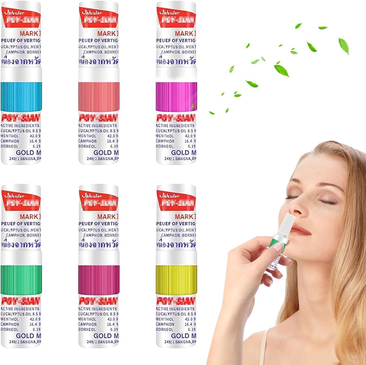 Verfrissende Inhalatiesticks, Set van 6 Geur Pens, Voor Verlichting van Neusverstopping, Ideaal voor Werk, Studie en Reizen