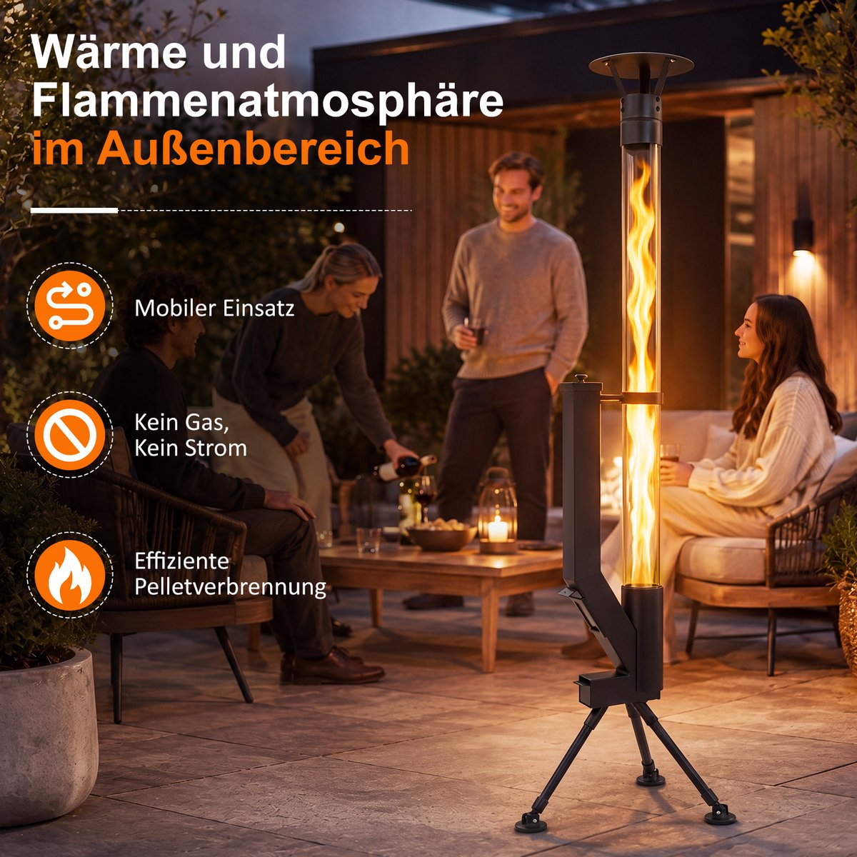 NETTLIFE Terrasverwarmer - 167 cm hoog - 5-6 kW hoog rendement - stabiele driepootvoet - grote capaciteit van 2 kg - brandtijd van 2 uur - geen elektriciteit/gas nodig - zwart - geschikt voor terrassen | veranda's | feesten & kamperen – foto 6