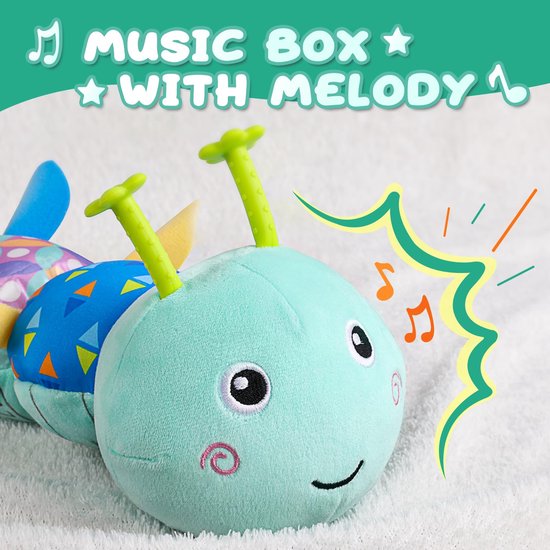 Babyspeelgoed - Rups Muzikaal Speelgoed - Montessori Zintuiglijk Speelgoed Babyspeelgoed Cadeau Voor Jongens Met Liniaal Grijpspeelgoed Ramelaar - Babyspeelgoed Cadeau Voor Pasgeborenen, Tummy Time Babyspeelgoed - Blauw — afbeelding 2