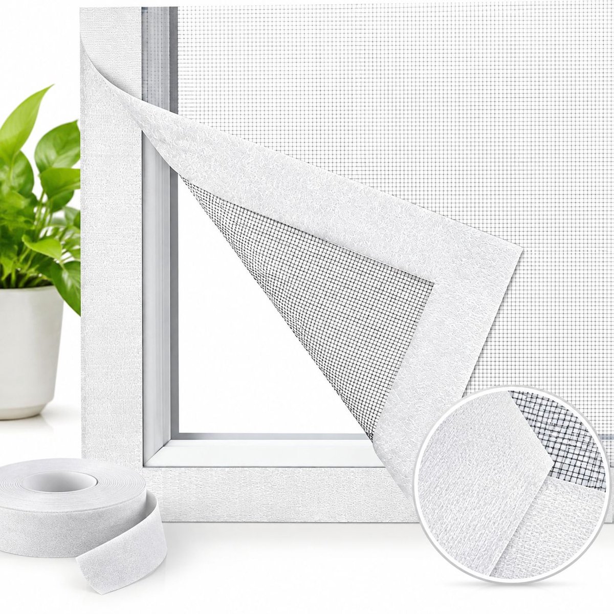 VHV Klittenband hor - 150*160cm - Witte hor met witte klittenbandstrip - Werkt insectenwerend - Lucht doorlatend - Houdt insecten buiten - Zonder boren, eenvoudig te installeren