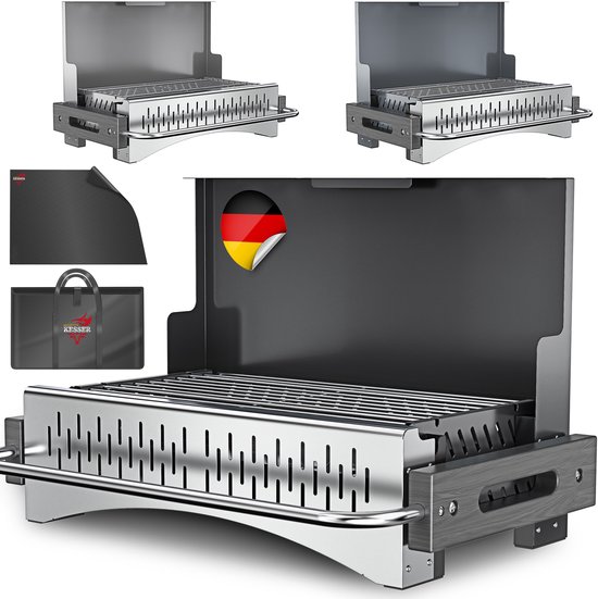 KESSER® Klapgrill - draagbare houtskoolgrill van gepoedercoat staal - met grillmat en draagtas - zilver van KESSER — afbeelding 3