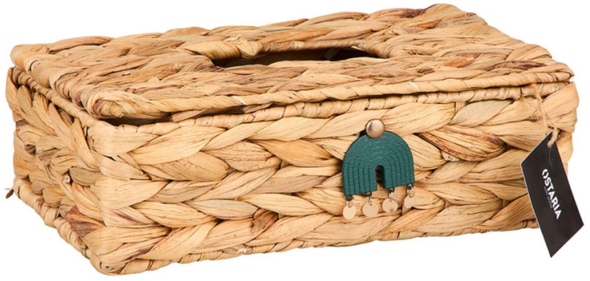 Ostaria Tissuebox met juweel - rotan tissuehouder - boho rieten doos