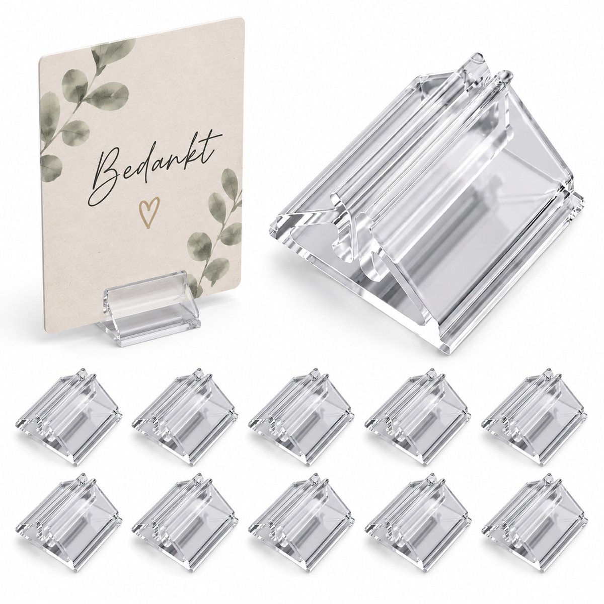 Ultiluxe® Kaartenhouders - 10 stuks - Tafelkaarthouder - Speelkaarthouder - Beautysalon, markten, kapsalon, winkel, bruiloften - Foto's, kaartjes, folders, memo's - Fotohouder kaart - 2 cm - Visitekaart houder - Kaarthouder - Menukaart