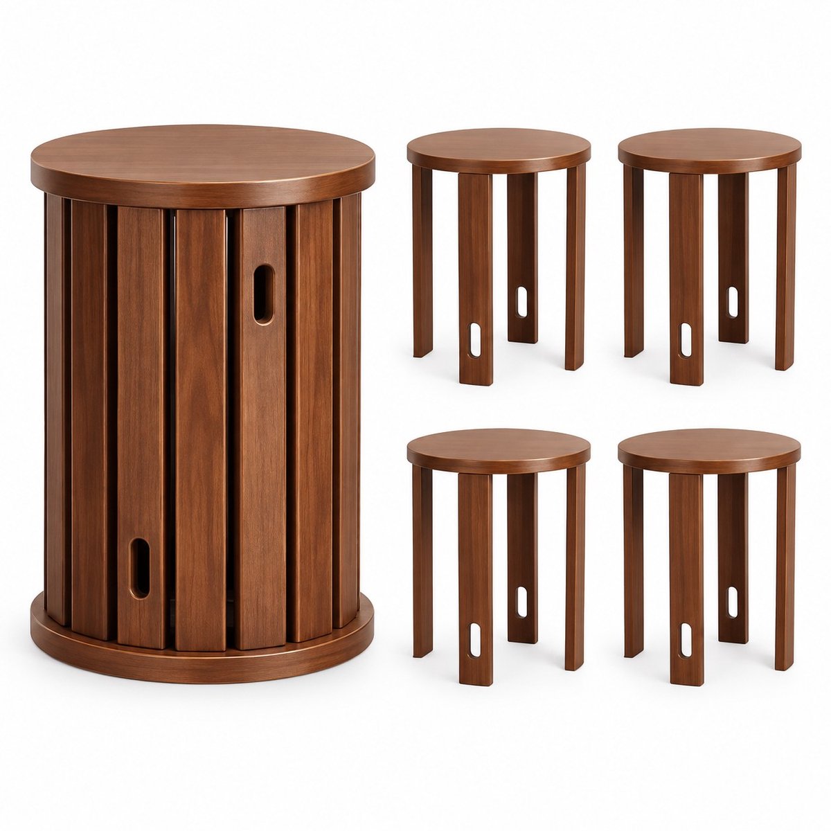 North Collective Kruk Set - Bijzettafel - Koffietafel - Set van 4 Krukjes - Ruimte Besparend - Stoelen - Stoeltjes Eetkamer Woonkamer