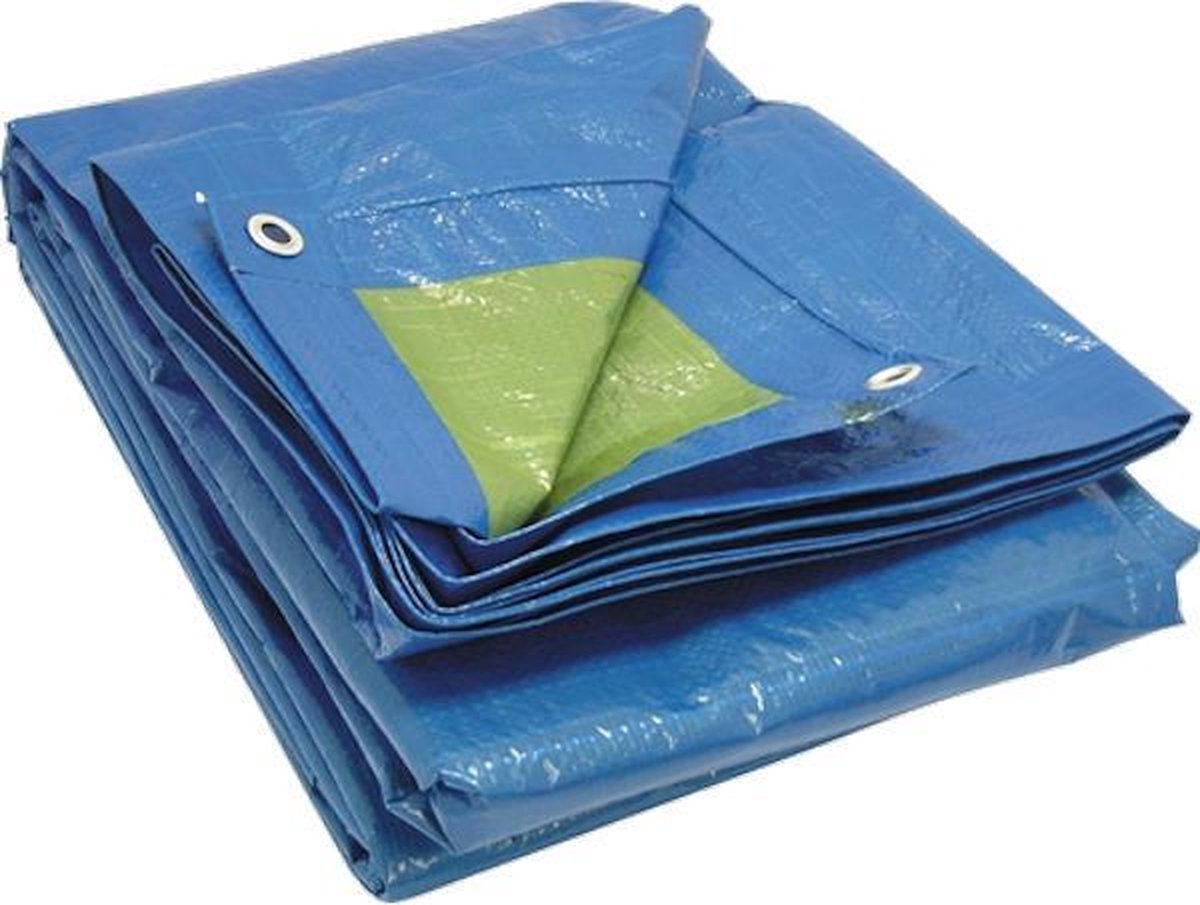 Afdekzeil - dekzeil - blauw groen - zeilogen rondom 6 x 8 meter