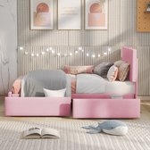 AURA LUMEN-Gestoffeerd bed-Eenpersoonsbed-90 x 200 cm-Bed met lades-Bed met hoofdbord-Rosa