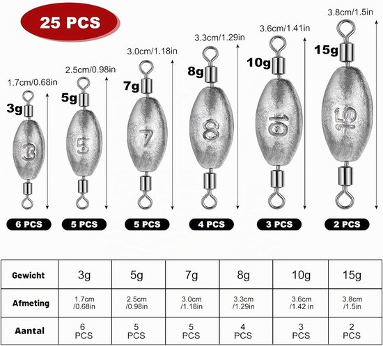 Vislood 45 stuks - 3g tot 40g - hoogwaardig ijzer - sneller zinken - ServiceTopper — afbeelding 2