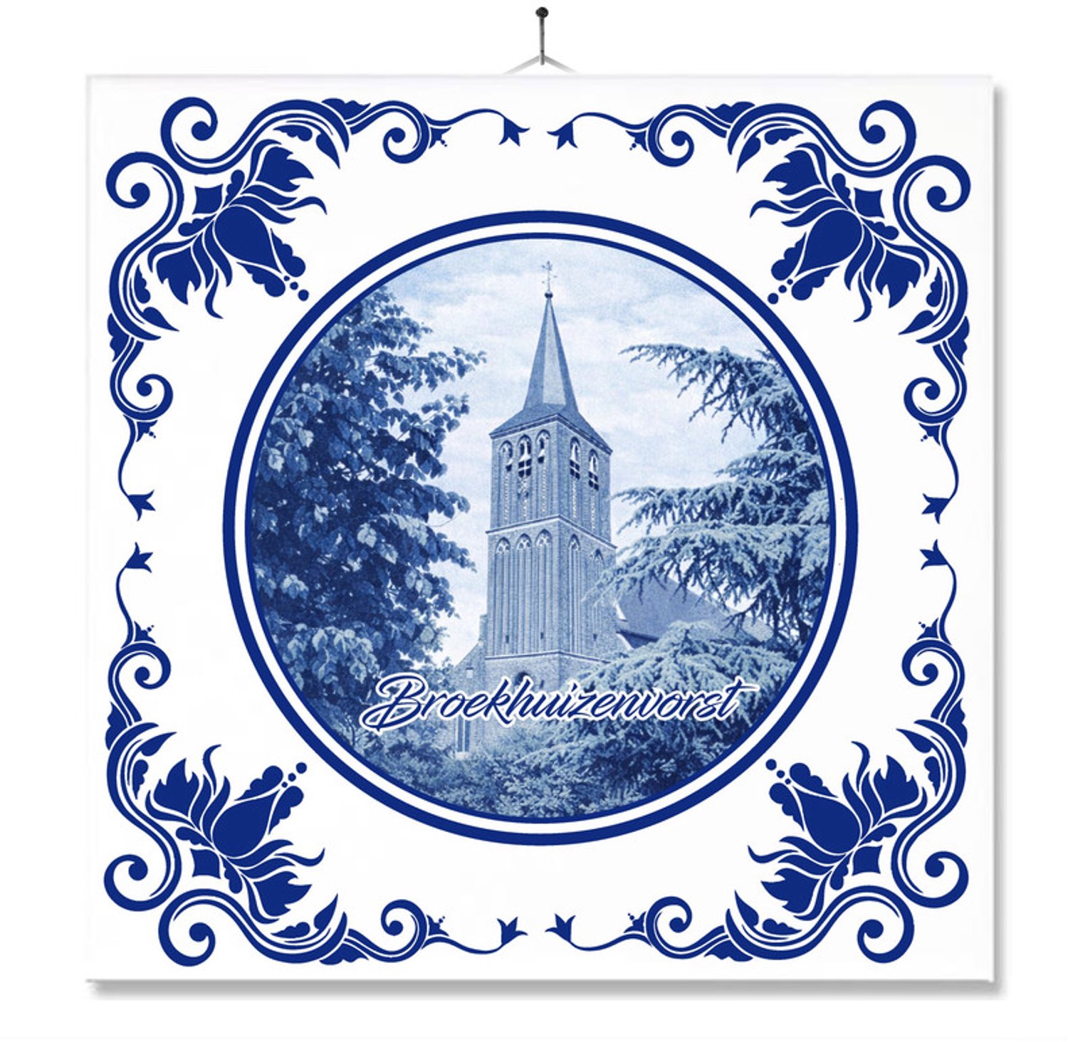 MC Living Tegel Met Opdruk | Broekhuizenvorst | Delft Blauw | Cadeau | Inclusief Geschenkdoos | Standaard | Ophangsysteem Multi-Color