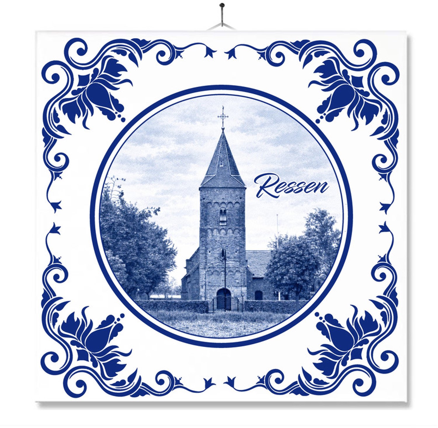 MC Living Tegel Met Opdruk | Ressen | Delft Blauw | Cadeau | Inclusief Geschenkdoos | Standaard | Ophangsysteem