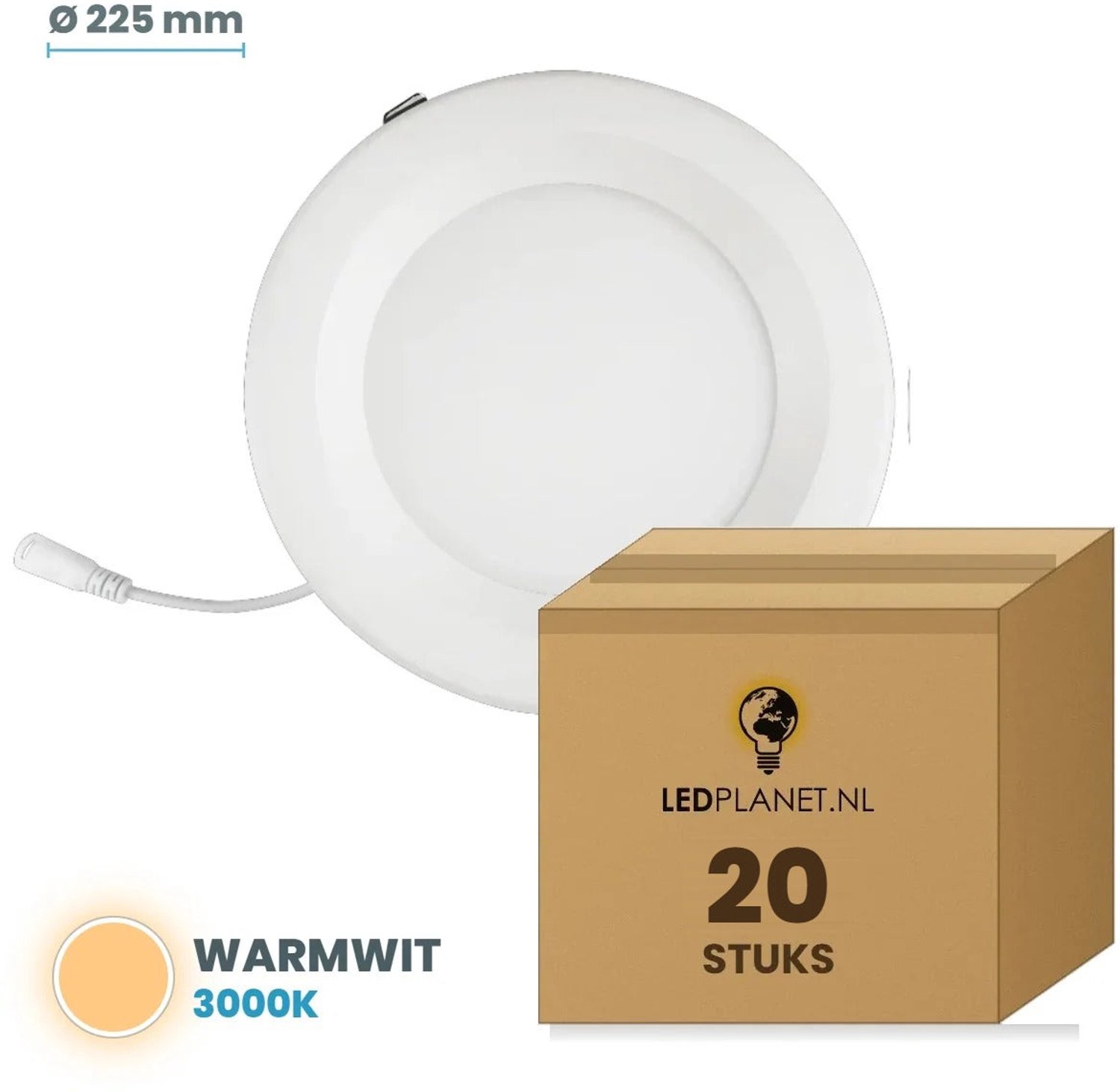 Tsong LED downlight 30W - 20 stuks - Warmwit 3000K - 2.700 lm - Ø225mm - zaagmaat Ø200mm - 120° - IP20 - CRI80 - 230V