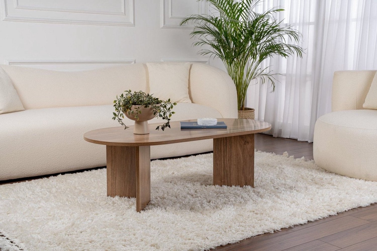 Dimehouse Ovale salontafel walnoot melamine - Japandi - 119x60 cm - Sota - 119 x 60 x 40 cm - Hout - Japandi - Ovaal Walnootlook