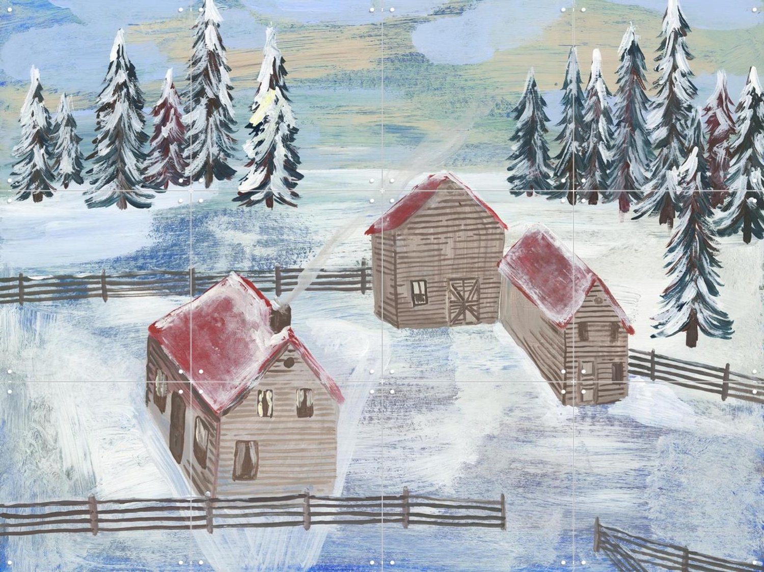 IXXI Paysage De Neige, Nathalie Lété - 80 x 60 cm - Grote wanddecoratie en posters - Schilderijen, Woonkamer, Winter, Sneeuw Blauw