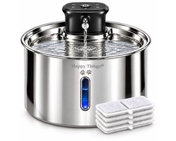 Happy Things® ZR70 Prestige Draadloze Drinkfontein Kat en Hond – 3,2L – 100% RVS – Sensor – 45d batterijduur - Fluisterstil 20 dB – 4 Filters – Kattenfontein