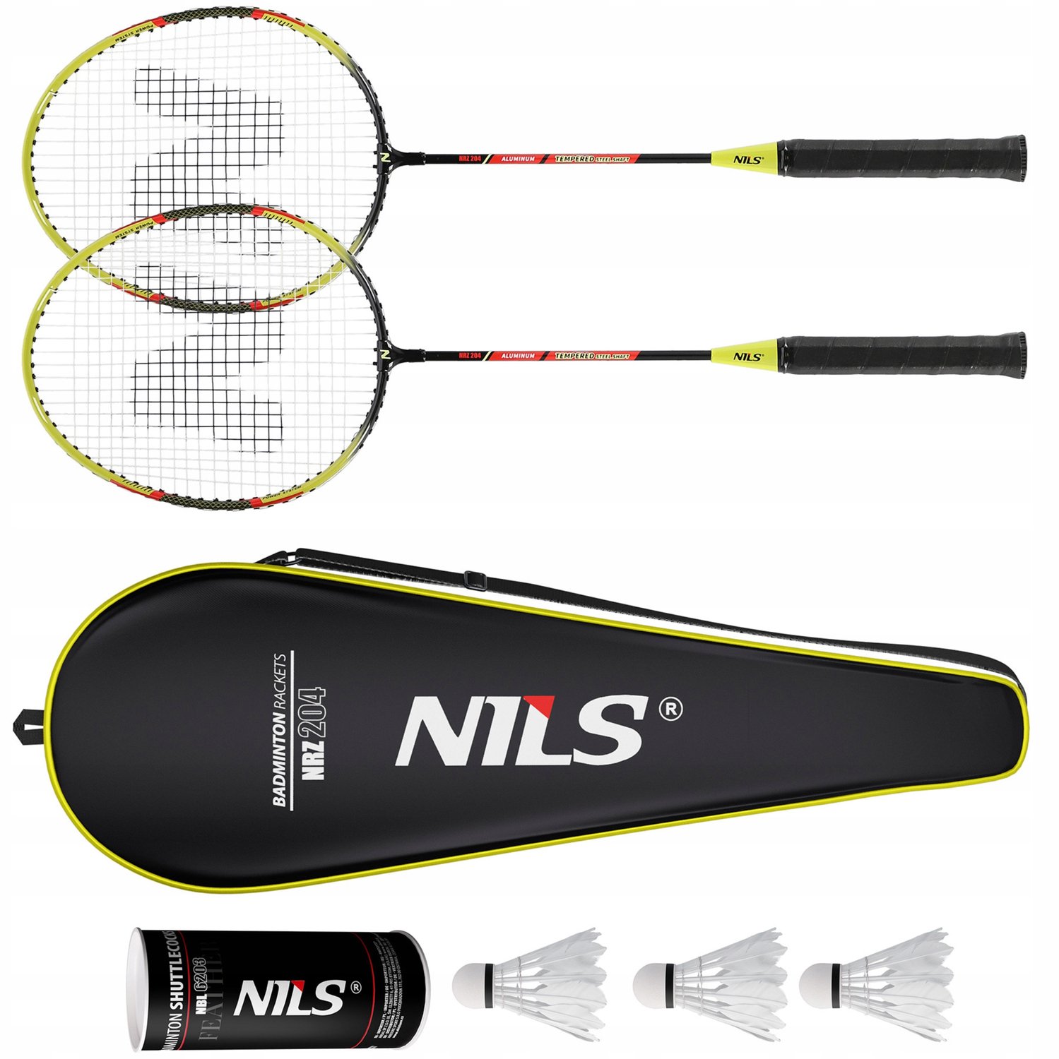NILS Aluminium Badminton Rackets Set met Veer Shuttlecocks & Tas