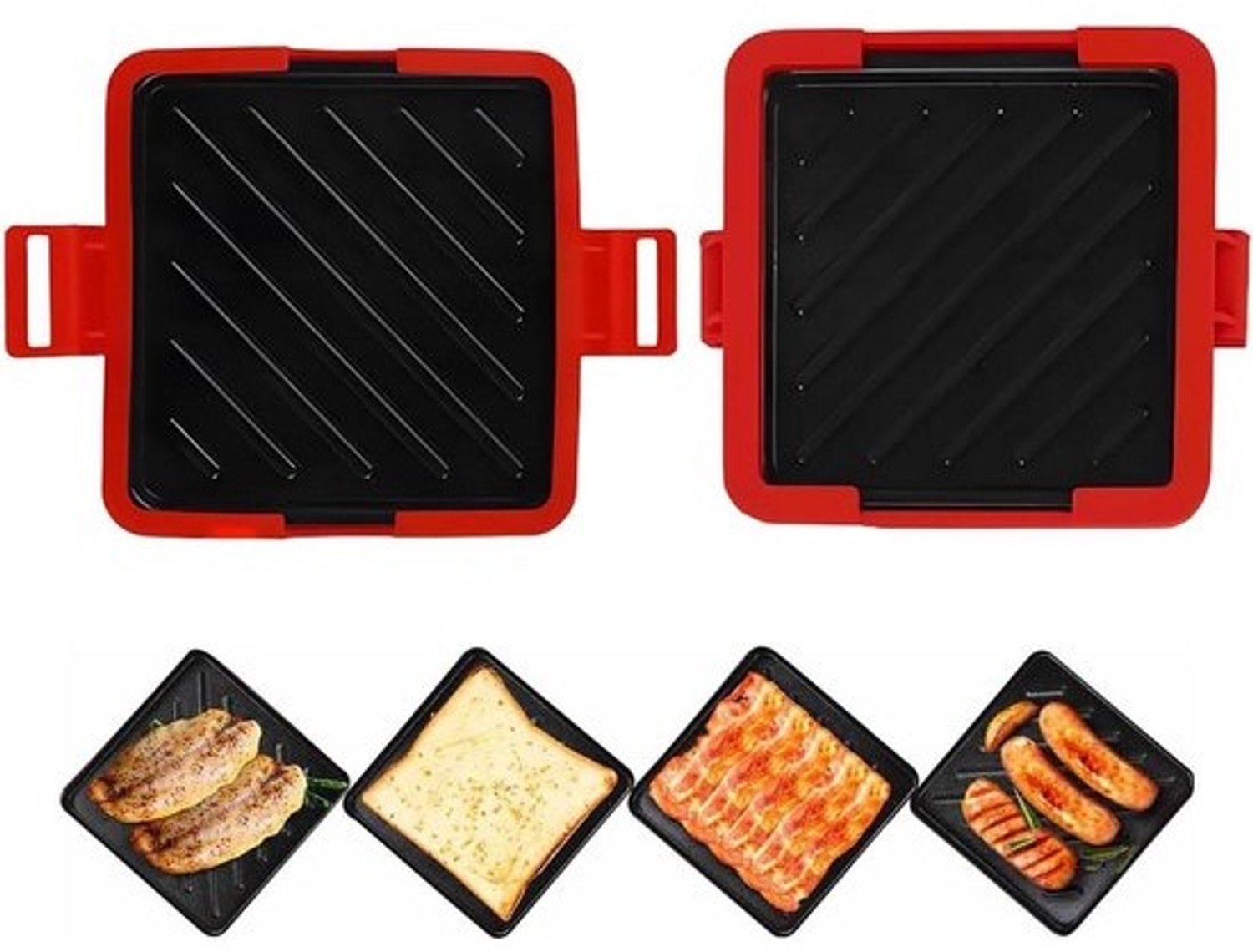Magnetron Sandwichmaker - Panini Grill - Snelle Maaltijden - Antiaanbaklaag - Compact Design - Rood