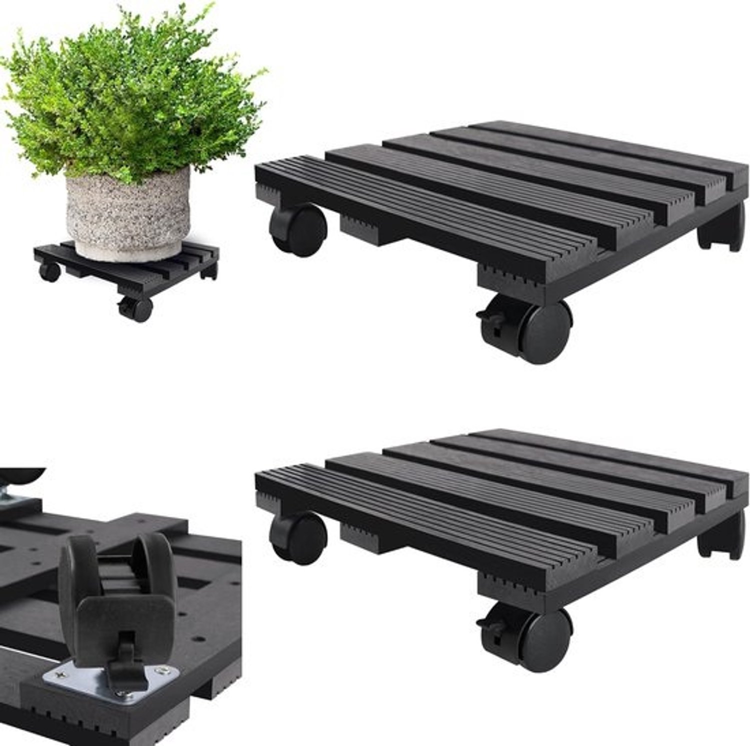 Plantenroller Vierkant - Bloempot Onderzetter - Binnen en Buiten - 100 kg Draagkracht - 30 x 30 cm - Antraciet