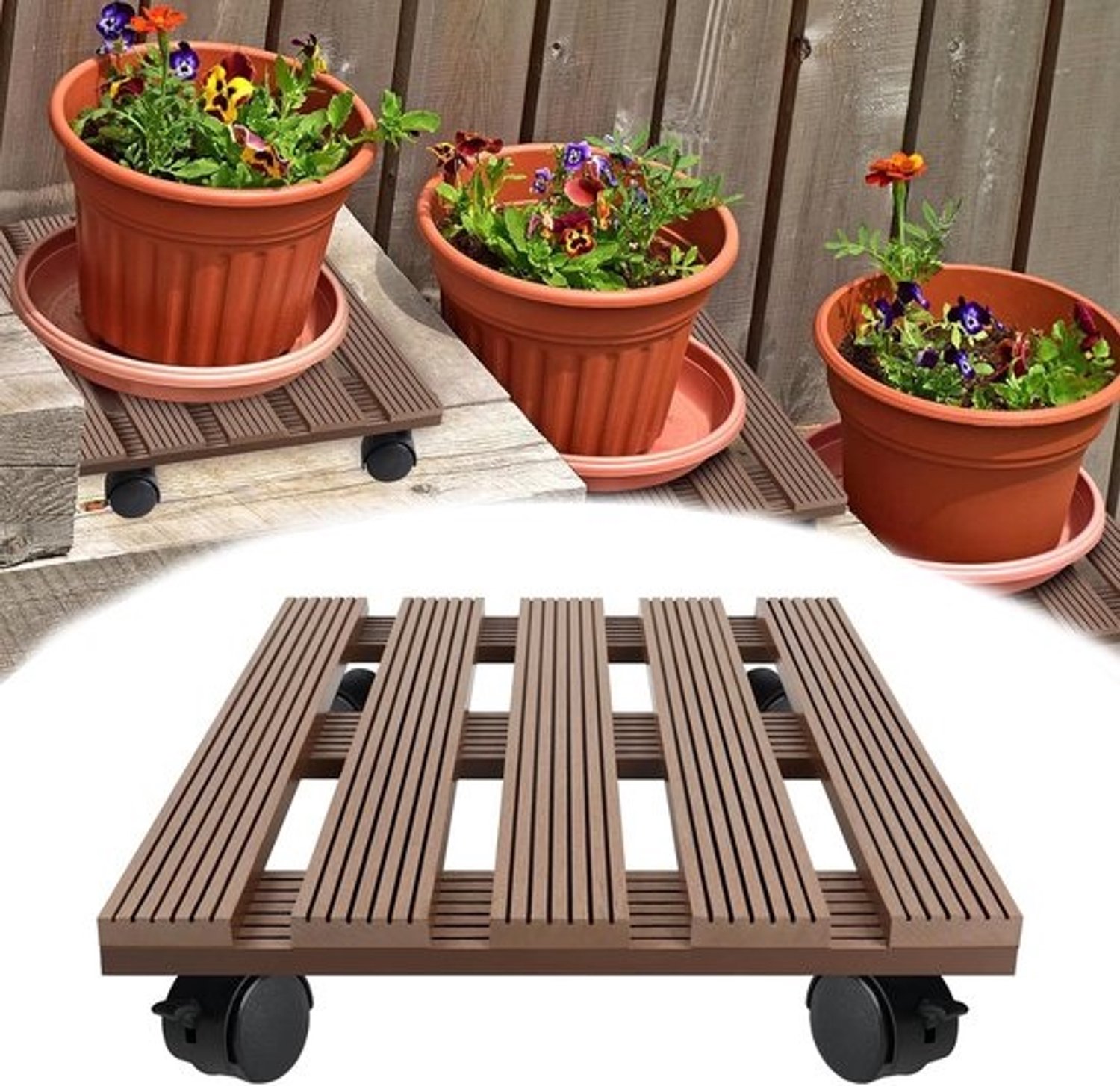 Plantenroller - Bloemenkarretje - Potten Verplaatsen - Met Remmen - 30 x 30 cm - Bruin