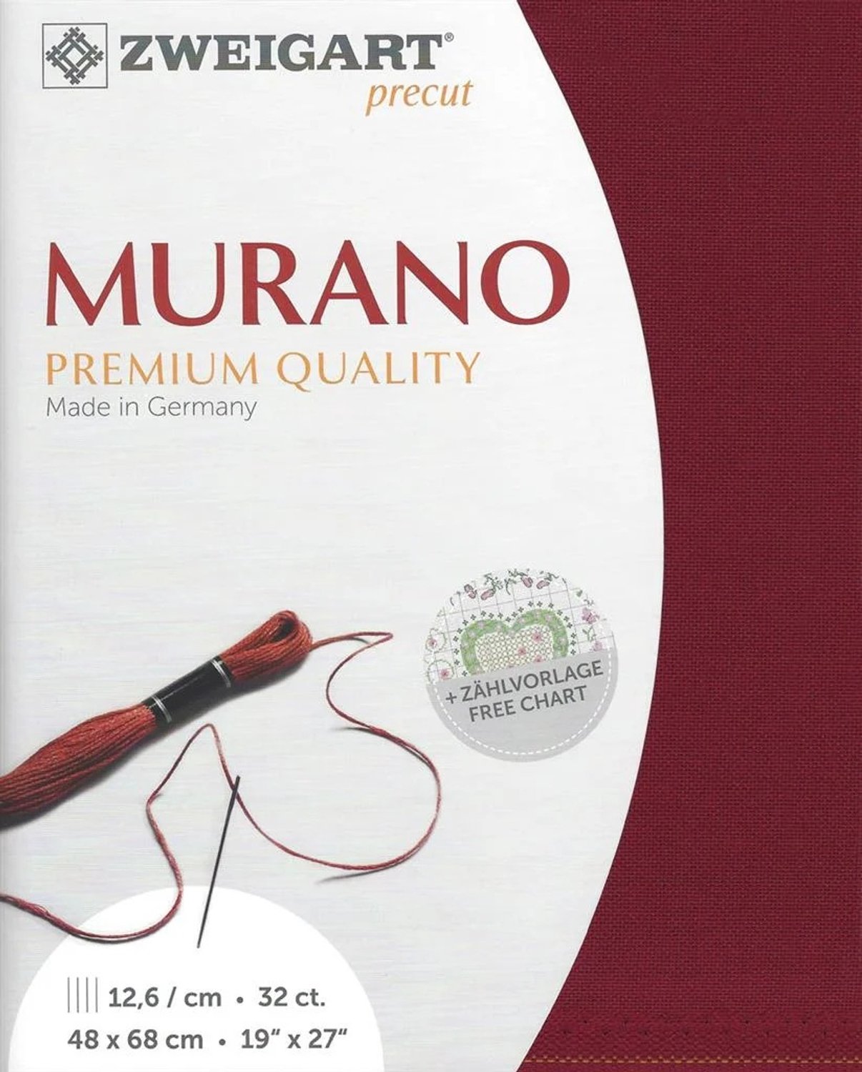 Borduurstof Murano 32counts/12.6 draadjes per cm kleur 9060 rood van Zweigart