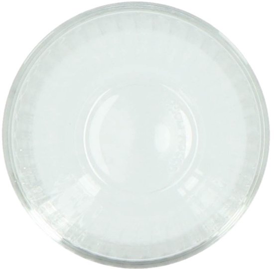Vue de dessus : verre à boire Bormioli Rocco en verre transparent avec nervures verticales.