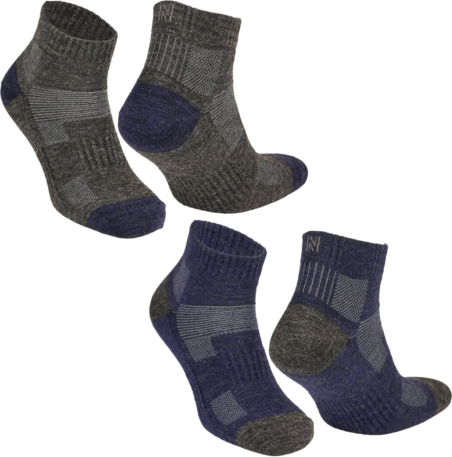 Norfolk Dubbellaagse Anti-Blaren Merino Wol Wandelsokken 2 Paar – Avery qtr Grijs