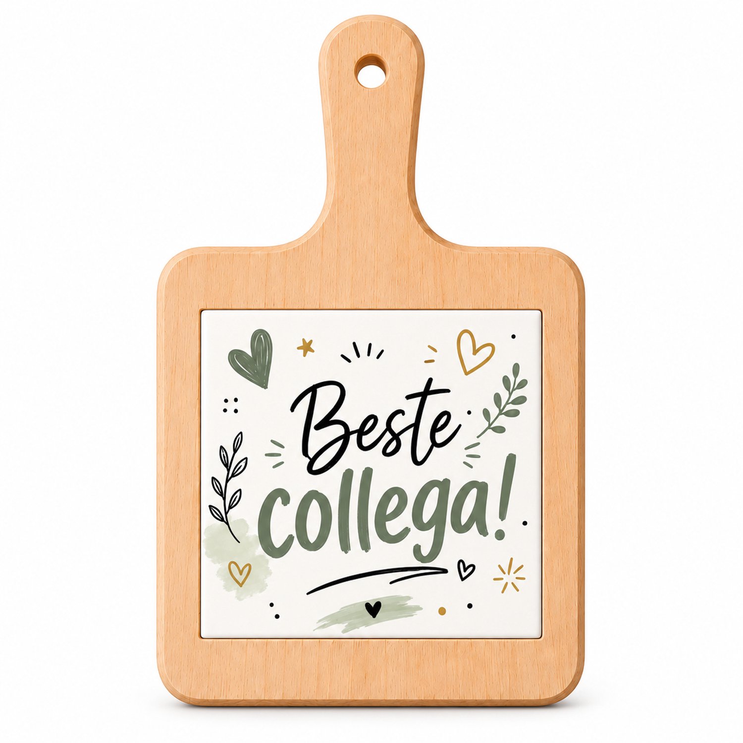 Kaasplank Beste Collega – 18 x 31 cm – Houten Serveerplank met Tegel – Cadeau voor Collega