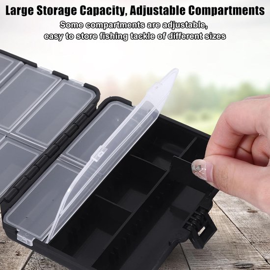 Set van 2 Visaasdozen, Veelzijdige Opbergdozen voor Visspullen, Robuuste Waterdichte Dozen voor het Opslaan van Vissersaas en Lood, Compact en Ideaal voor Buitenvissen, 12 x 9.5 — afbeelding 3