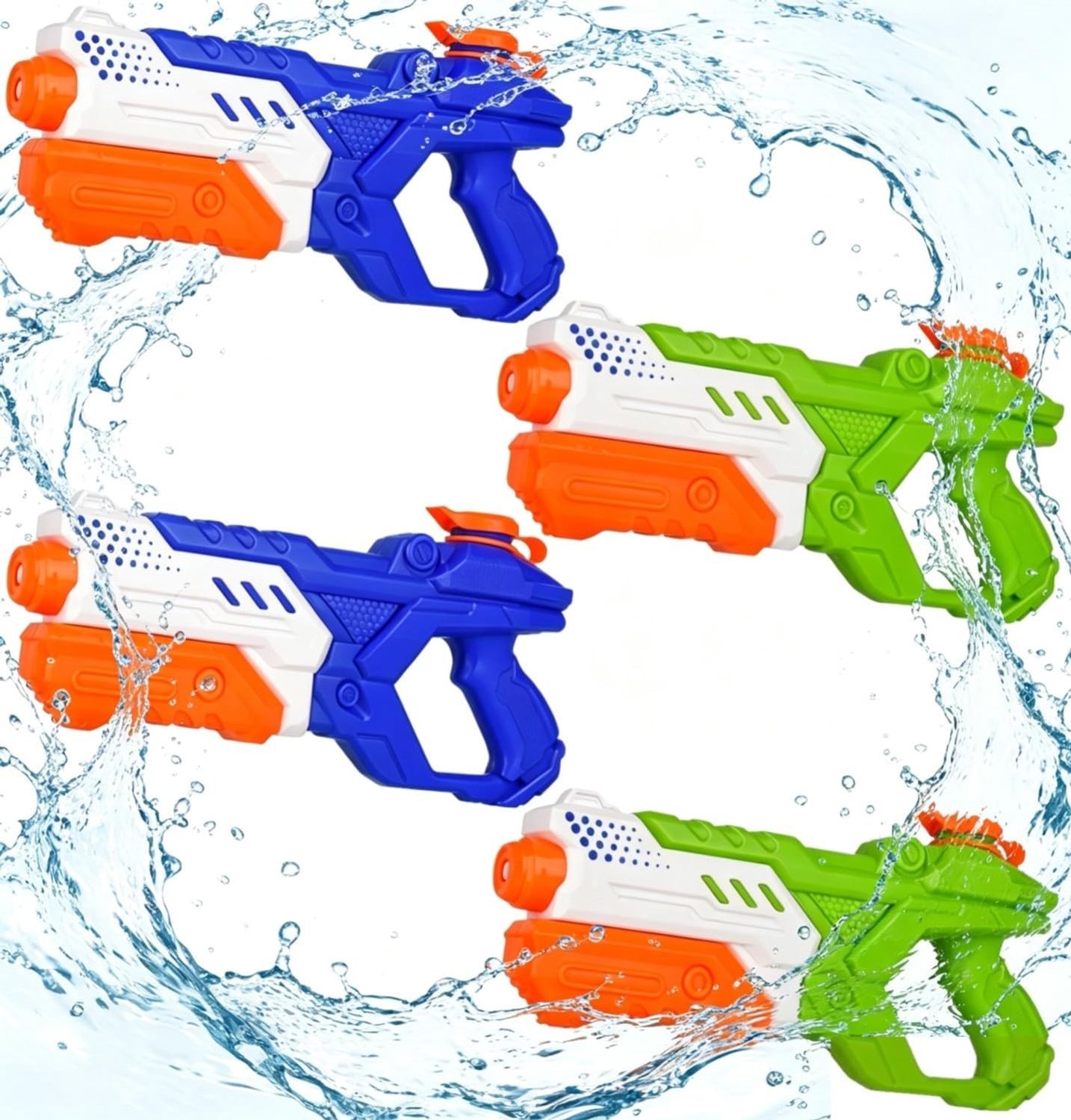 Waterpistolen Set van 4 - 35 cm Lange Watergevechten voor Kinderen en Volwassenen, Perfect voor Zomerplezier