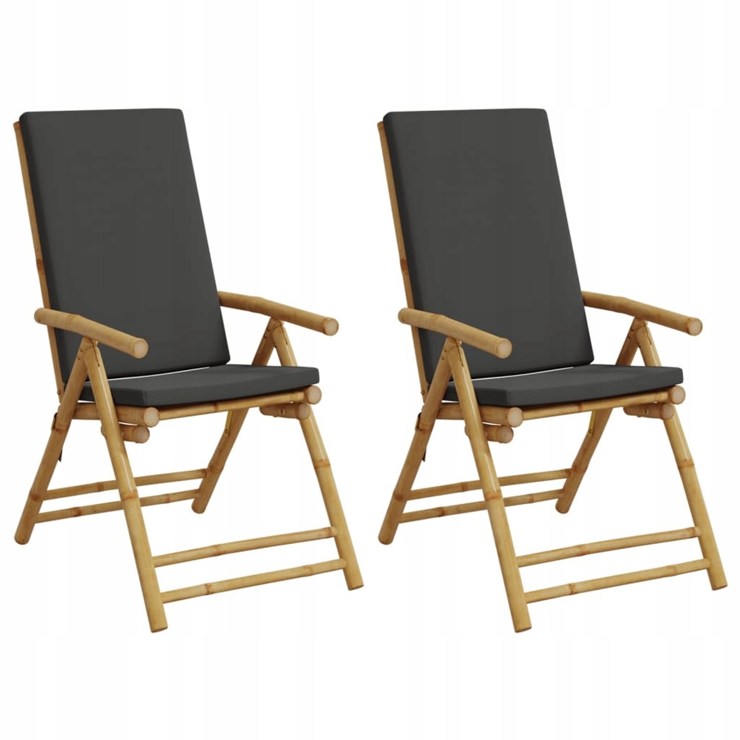 2x Bamboe Klapstoelen met Kussens voor Balkon, Tuin & Terras