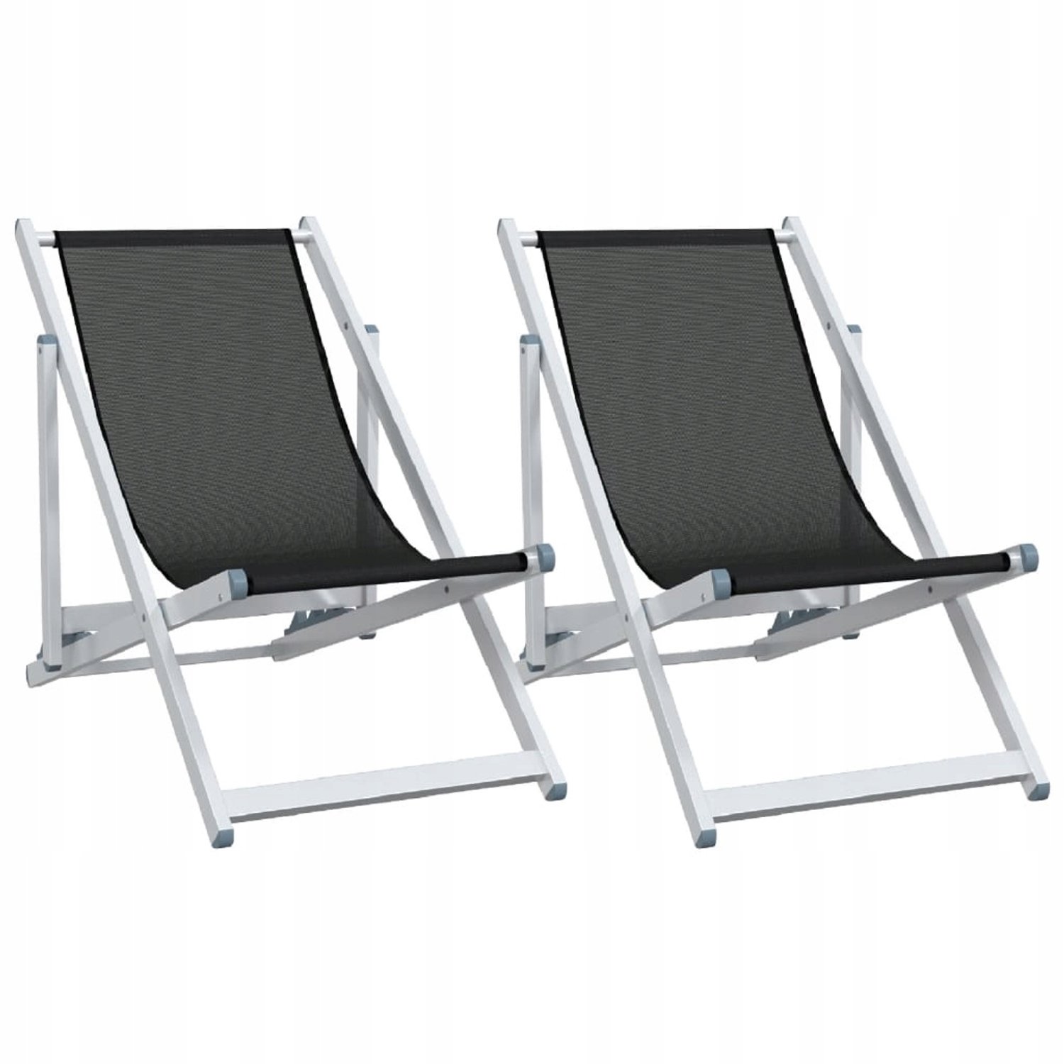 Set van 2 zwarte opvouwbare strandstoelen van aluminium en textilene
