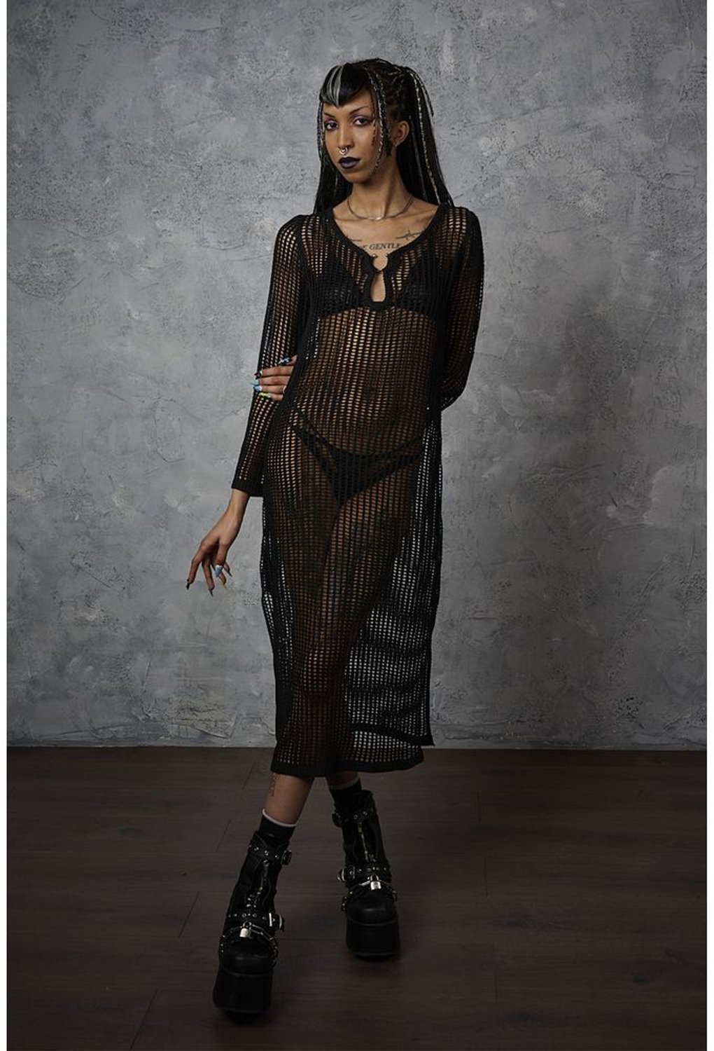 Banned - Wicked Net Lange jurk - XL - Zwart