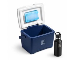 Brisby Koelbox - Frigobox - 8L - Blauw - Tot maximaal 40 uur isolatie - Incl. 2 dikke koelelementen van 450ml - Met koelelementen vergrendeld in deksel en Brisby 500ml Zwarte Dubbelwandige Thermosfles