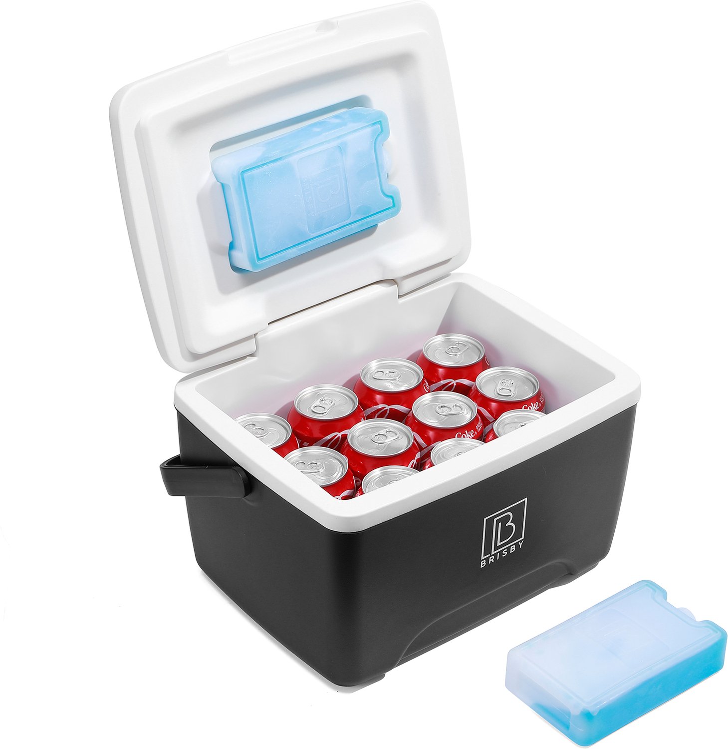 Brisby Koelbox - Frigobox - 8L - Zwart - Tot maximaal 40 uur isolatie - Incl. 2 dikke koelelementen van 450ml - Met koelelementen vergrendeld in deksel en Brisby 500ml Zwarte Dubbelwandige Thermosfles