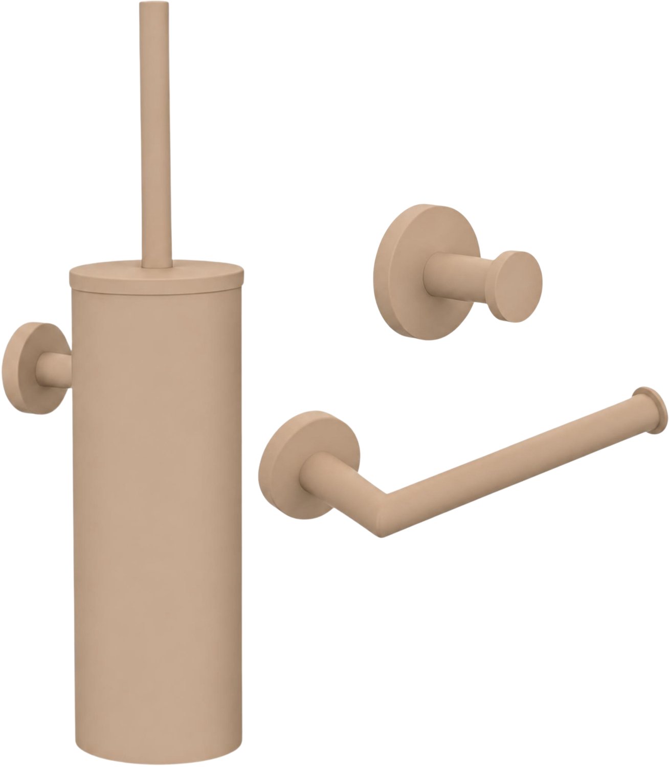Toiletaccessoireset Beige 3-delig - Toiletborstelhouder - Toiletrolhouder - Handdoekhaak - RVS - Mat beige