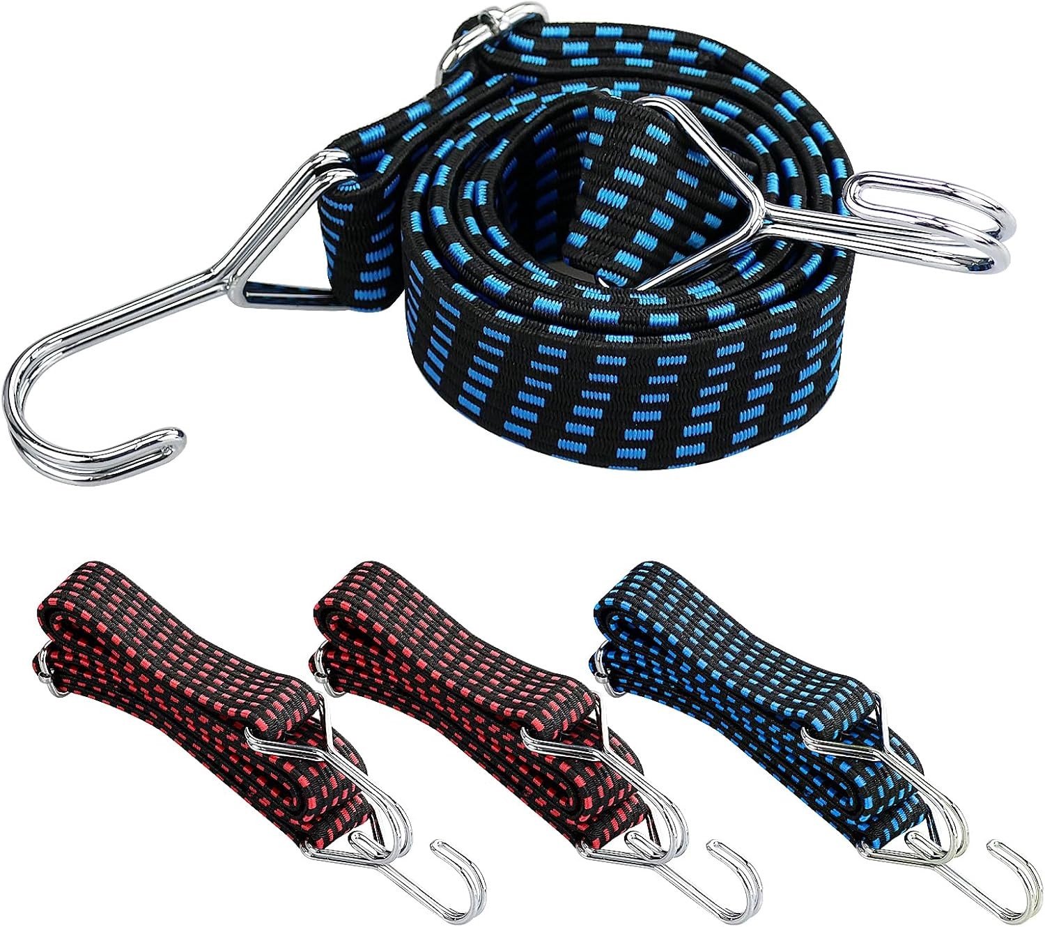 Bungee-koorden - Blauw/Rood - 1 m - Verstelbare Bungee-touwen met Haken - Voor Bagage en Lading