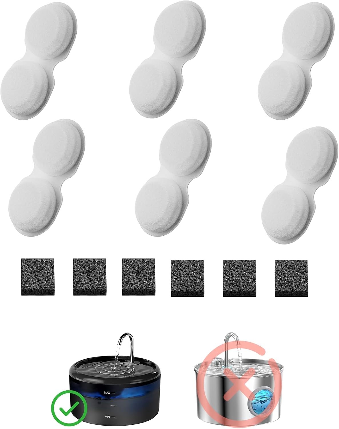 Kat fonteinfiltres 12 stuks - 6 actieve koolfilters + 6 sponsfilters - Geschikt voor H6 kat waterfontein - ShopVlot