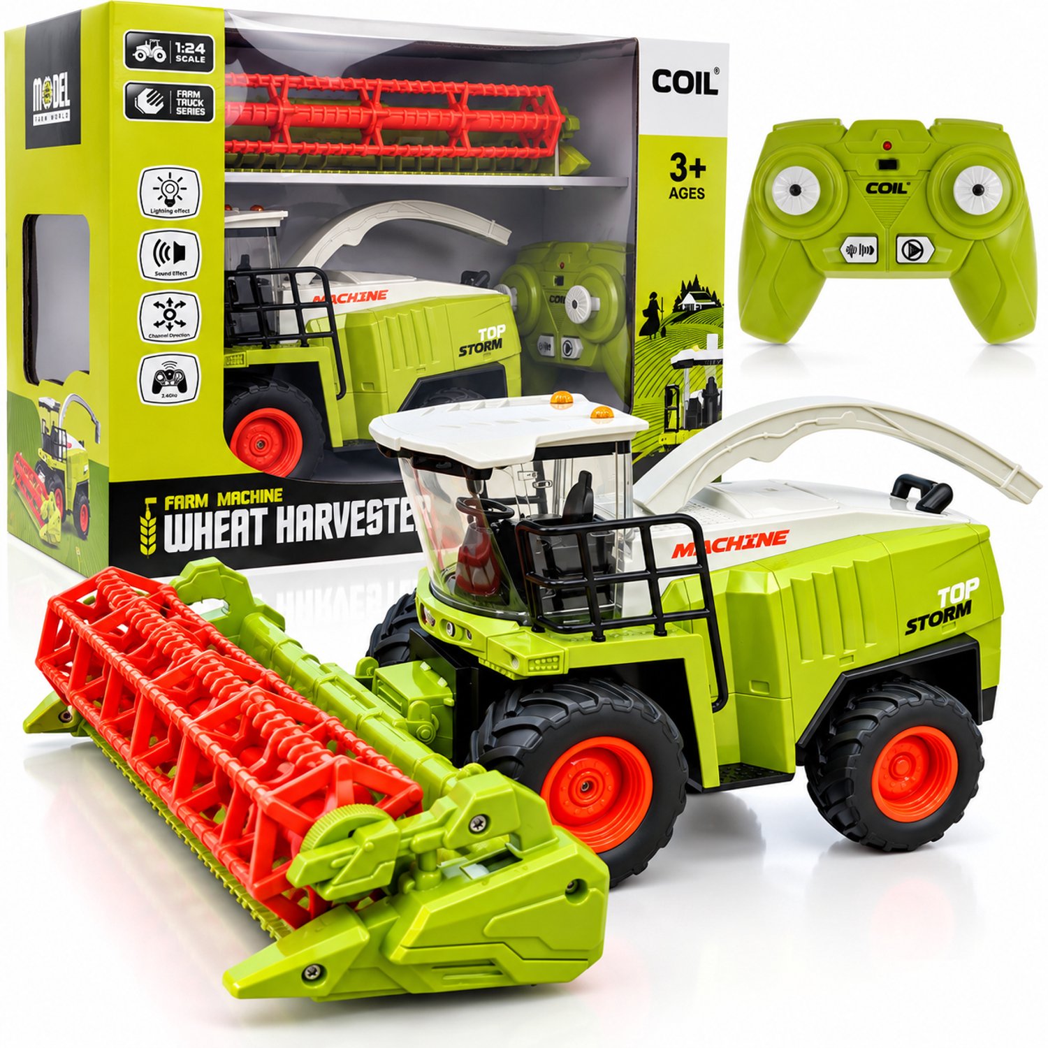 COIL RC Tractor Kinderen – Afstandsbediende Maaidorser – Landbouwvoertuig Speelgoed – 1:24 – 2,4 GHz – Licht & Geluid – Groen